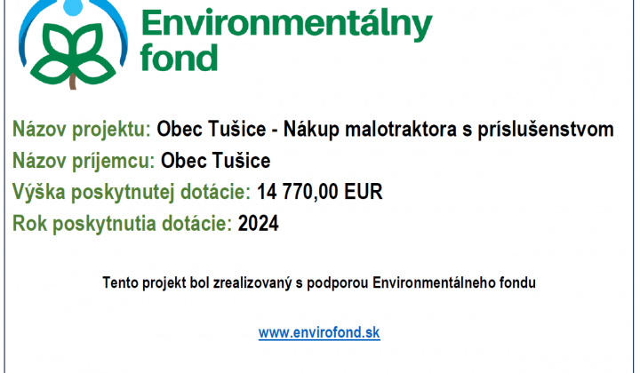 Fotka - Obec Tušice – Nákup malotraktora s príslušenstvom